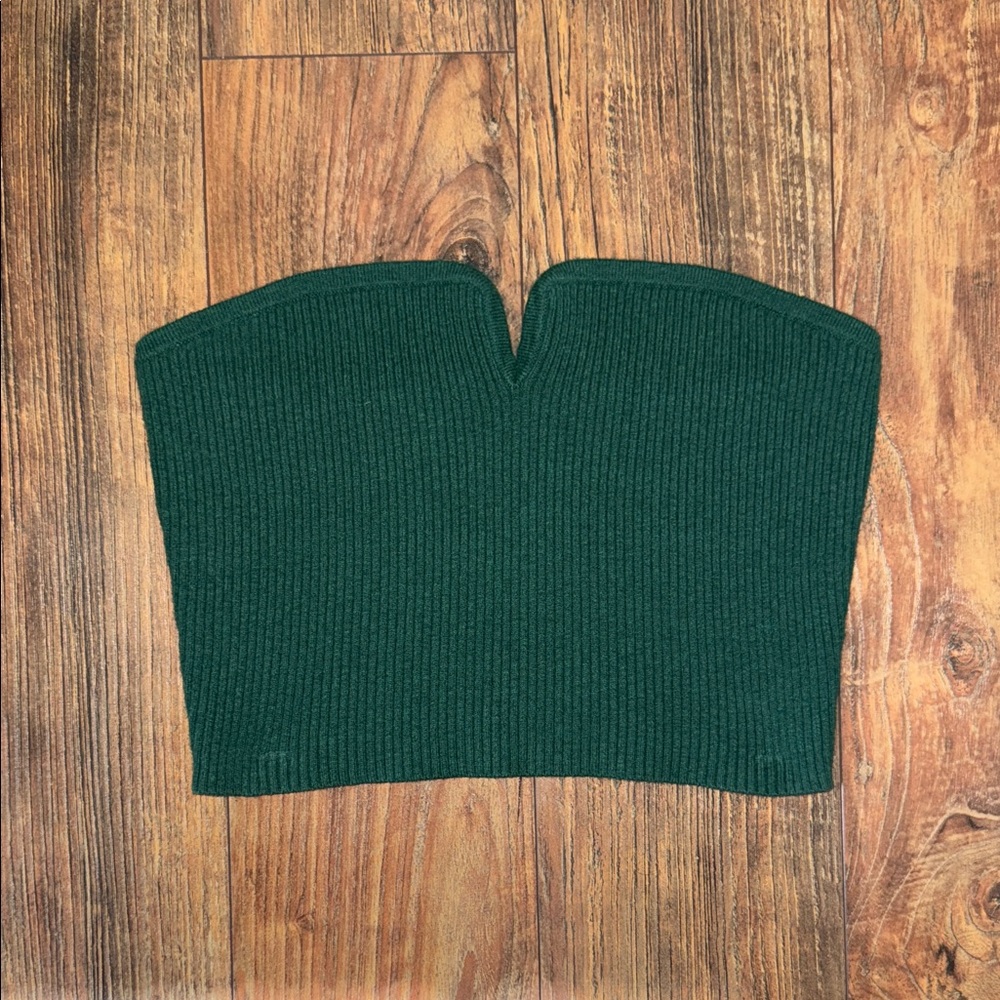 Wild Fable Dark Green Strapless Ribbed Crop Top